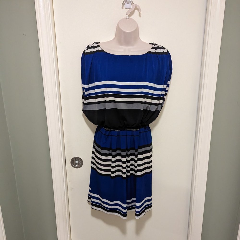 Women's Valerie Bertinelli Casual Dress Blue Black White Stripe Size 10